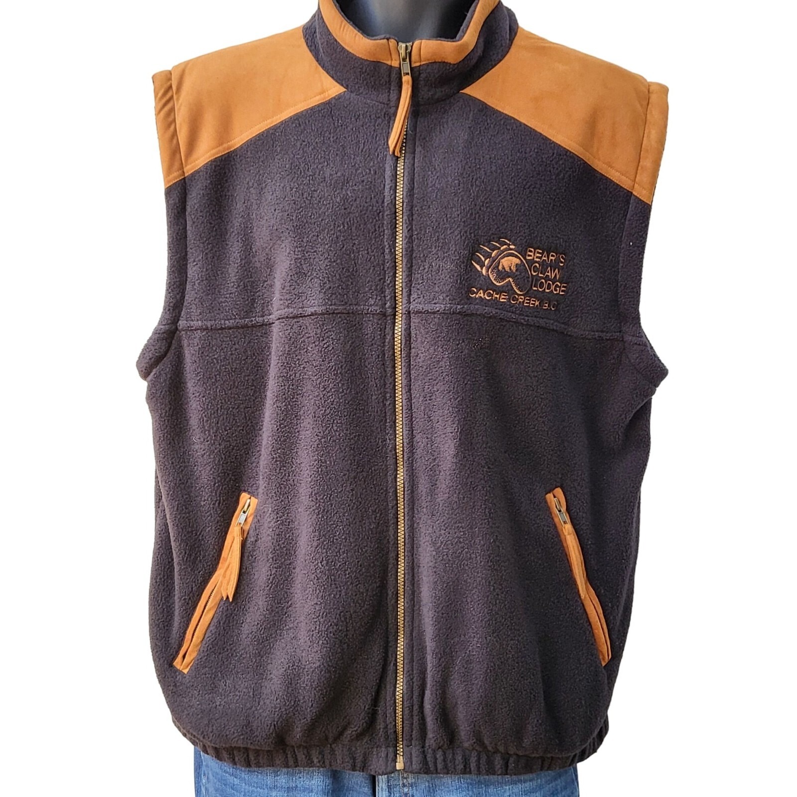 Vintage Exp Designs Fleece Vest Men Sz L Bear's Claw Lodge Embroidered Full Zip